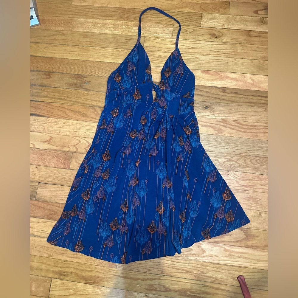 Free People Tropical Daydream Halter Mini Dress Blue Asymmetrical XS - Picture 3 of 9